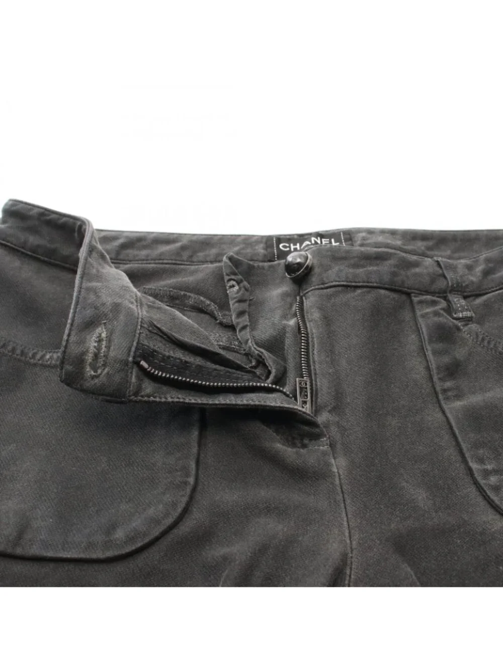 Chanel Pants CC Logo Pearl Button Skinny Cotton